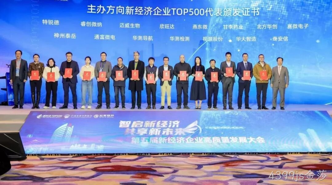 4399js金莎荣登“2024中国新经济企业TOP500”